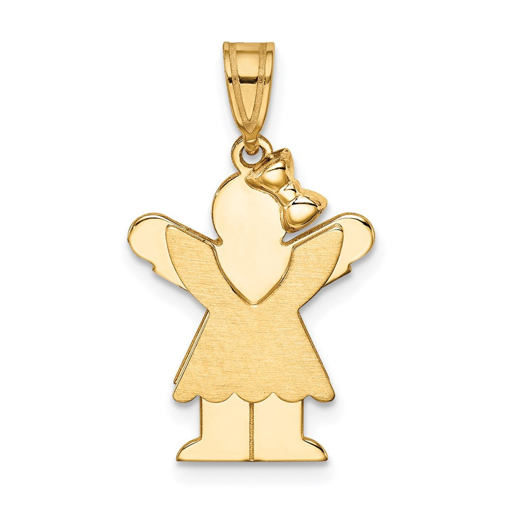 14k Yellow Gold Solid Engravable Girl with Bow on Right Charm