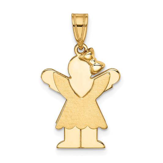14k Yellow Gold Solid Engravable Girl with Bow on Right Charm