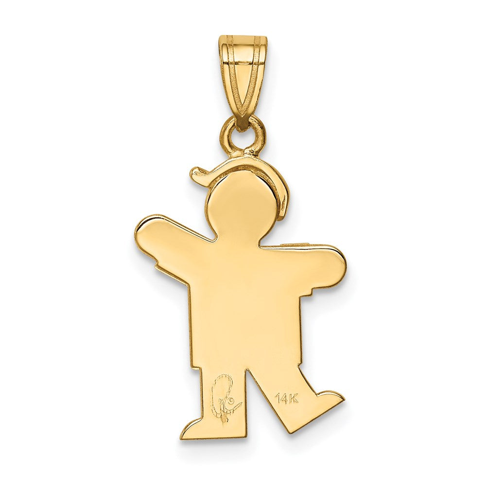 14k Yellow Gold Solid Engravable Boy with Hat on Left Charm