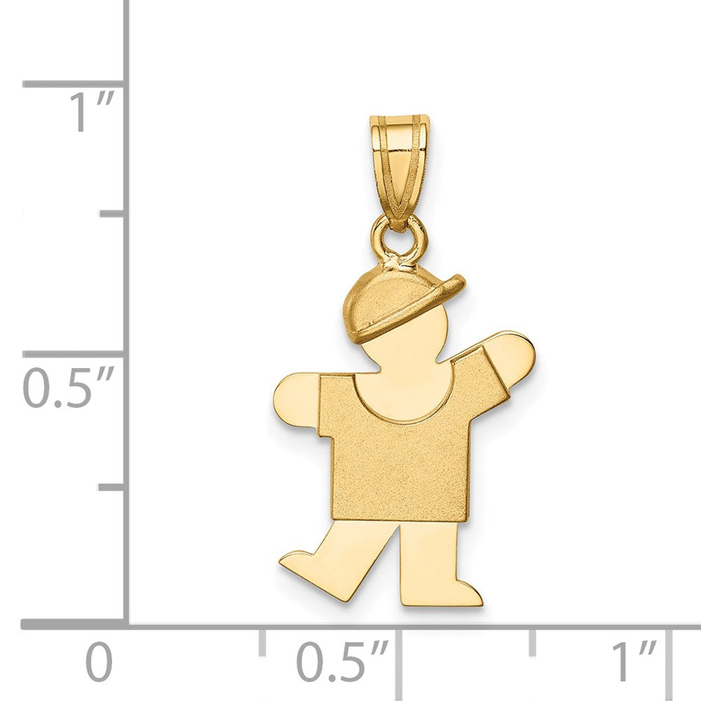 14k Yellow Gold Solid Engravable Boy with Hat on Left Charm