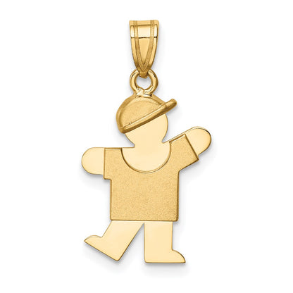 14k Yellow Gold Solid Engravable Boy with Hat on Left Charm