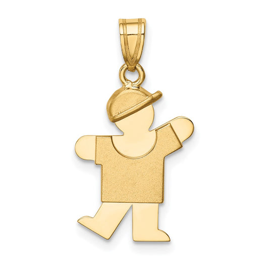 14k Yellow Gold Solid Engravable Boy with Hat on Left Charm