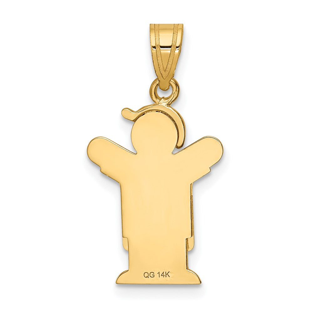 14k Yellow Gold Solid Engravable Boy in Overalls with Hat on Left Charm