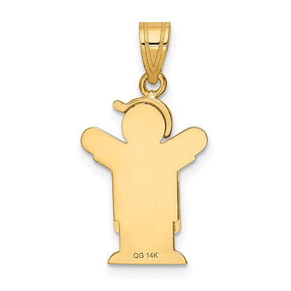 14k Yellow Gold Solid Engravable Boy in Overalls with Hat on Left Charm