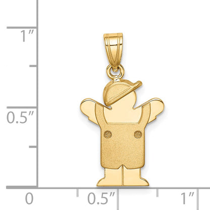 14k Yellow Gold Solid Engravable Boy in Overalls with Hat on Left Charm