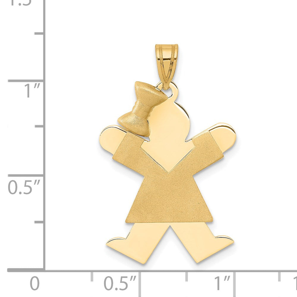 14k Yellow Gold Solid Engravable Girl with Bow on Left Charm