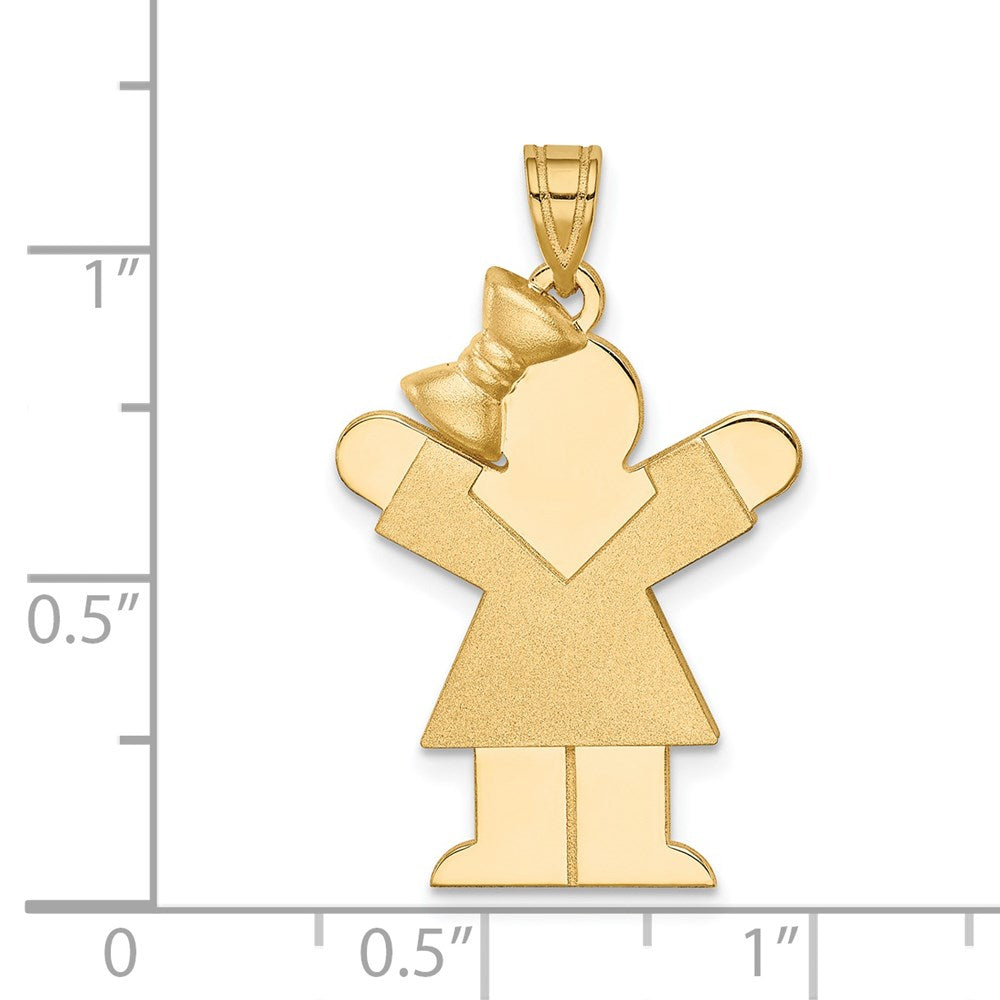14k Yellow Gold Solid Engravable Girl with Bow on Left Charm