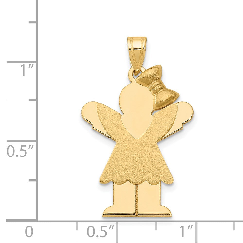 14k Yellow Gold Solid Engravable Girl with Bow on Right Charm