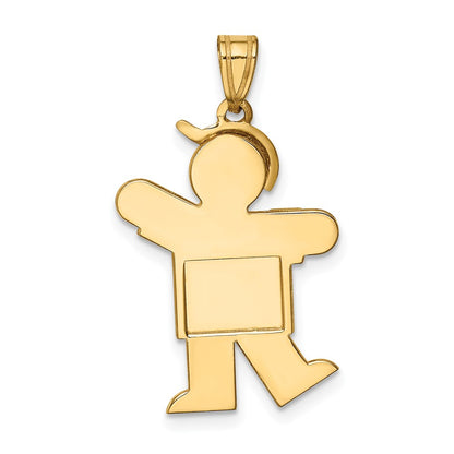14k Yellow Gold Solid Engravable Boy with Hat on Left Charm