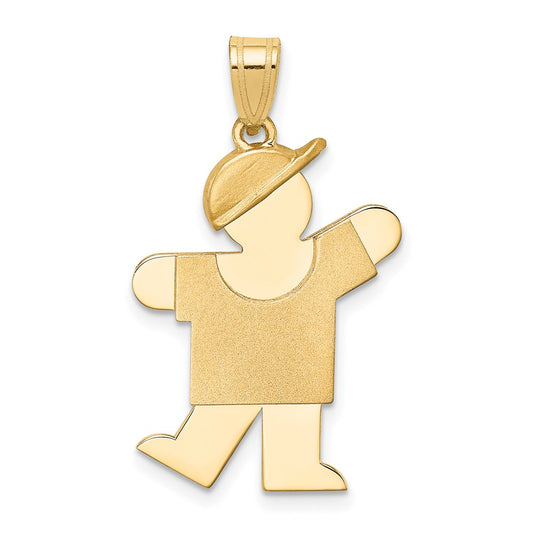 14k Yellow Gold Solid Engravable Boy with Hat on Left Charm