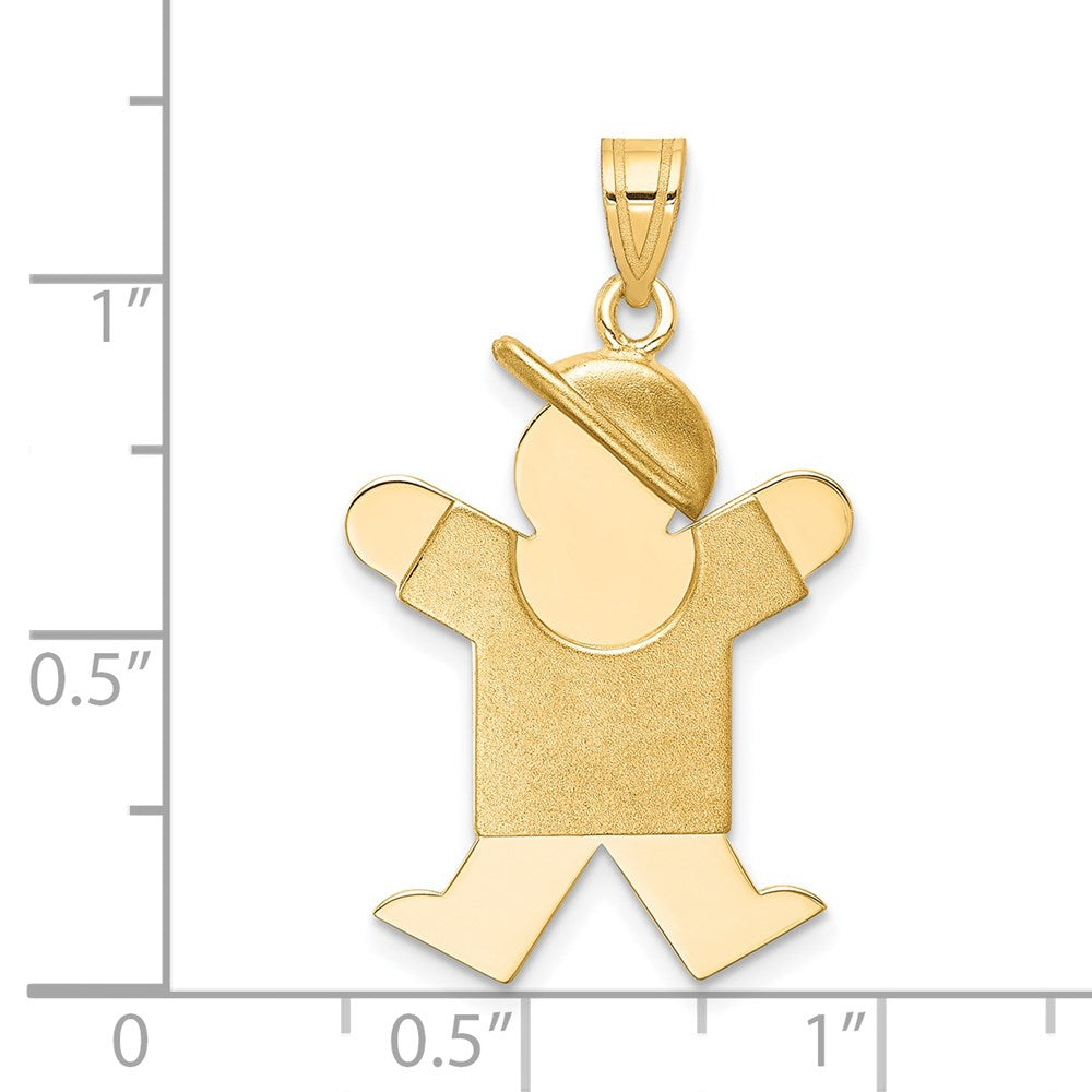 14k Yellow Gold Solid Engravable Boy with Hat on Right Charm