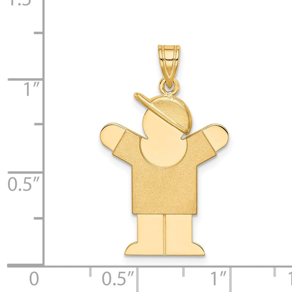 14k Yellow Gold Solid Engravable Boy with Hat on Right Charm