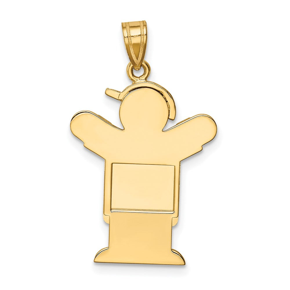 14k Yellow Gold Solid Engravable Boy in Overalls with Hat on Left Charm