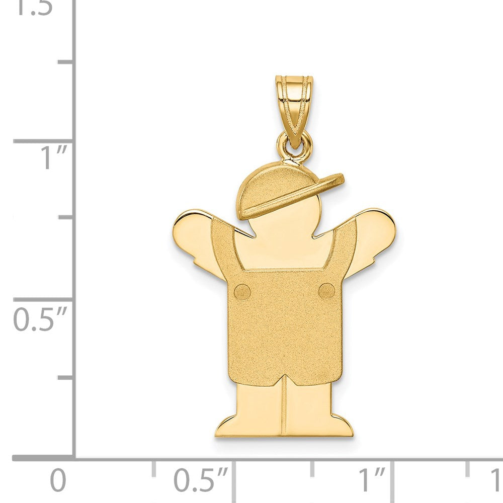 14k Yellow Gold Solid Engravable Boy in Overalls with Hat on Left Charm