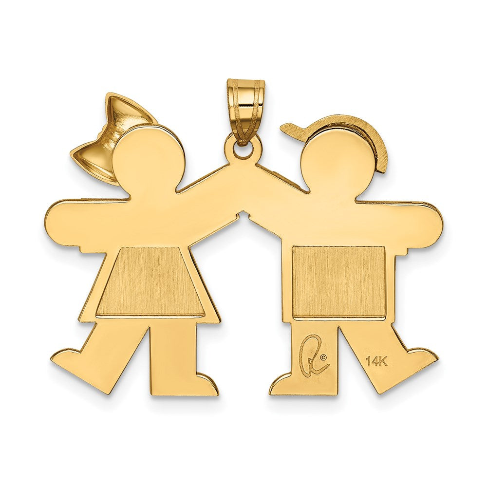 14k Yellow Gold Solid Engravable Boy on Left and Girl on Right Charm