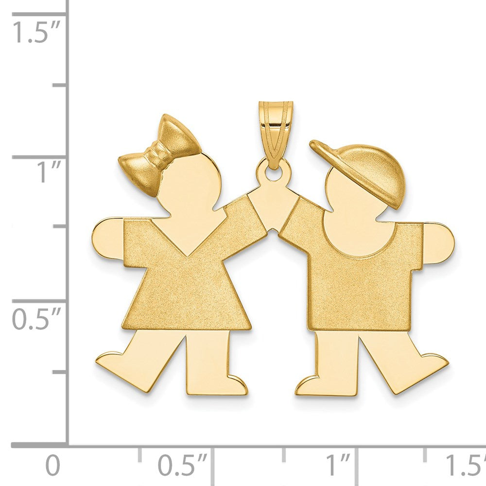 14k Yellow Gold Solid Engravable Girl on Left and Boy on Right Charm