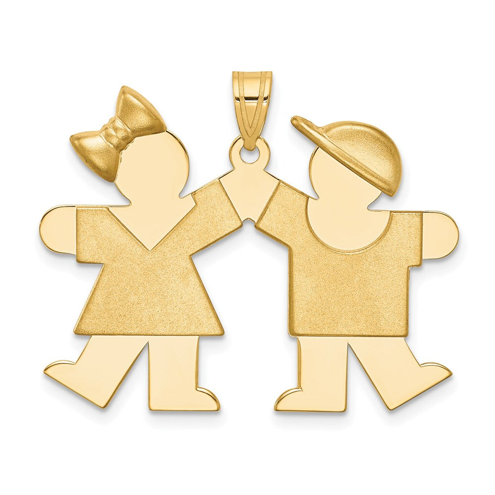 14k Yellow Gold Solid Engravable Girl on Left and Boy on Right Charm