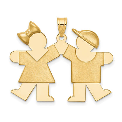 14k Yellow Gold Solid Engravable Girl on Left and Boy on Right Charm