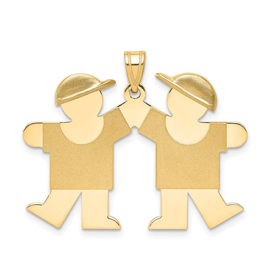 14k Yellow Gold Solid Engravable Double Boys Charm