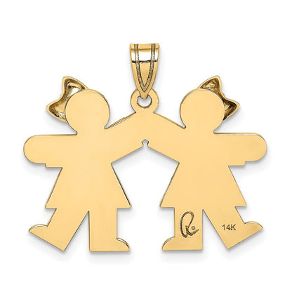 14k Yellow Gold Solid Engravable Small Double Girls Charm