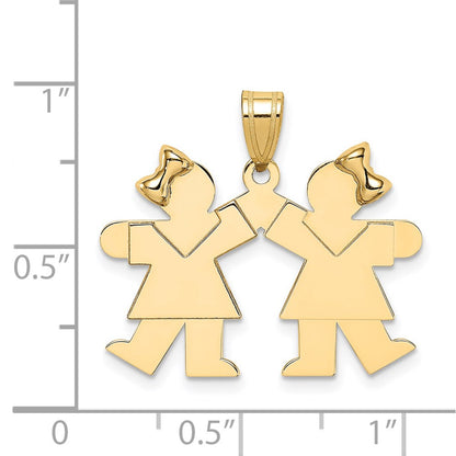 14k Yellow Gold Solid Engravable Small Double Girls Charm