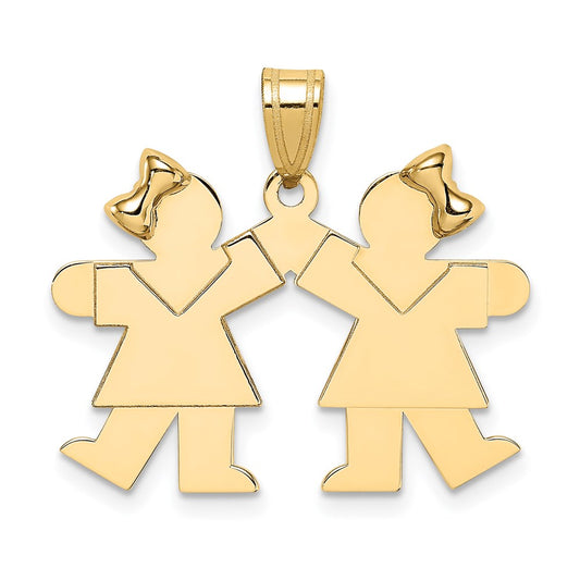 14k Yellow Gold Solid Engravable Small Double Girls Charm