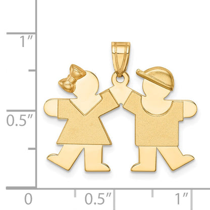 14k Yellow Gold Solid Engravable Small Girl on Left and Boy on Right Charm