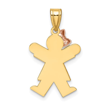 14k Two-tone Gold Two-tone Gold Small Girl with Bow on Left Engravable Charm