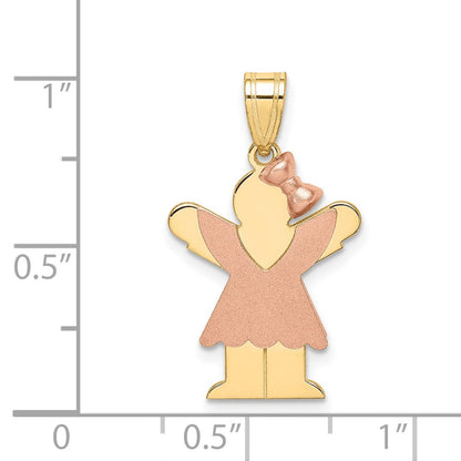14k Two-tone Gold Two-tone Gold Small Girl with Bow on Right Engravable Charm