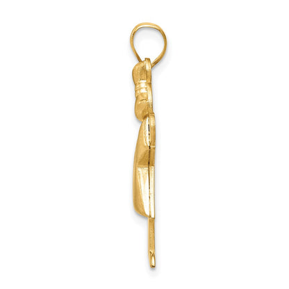 14k Yellow Gold Puffed Girl with Bow on Right Engravable Charm