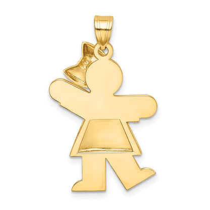 14k Yellow Gold Puffed Girl with Bow on Right Engravable Charm