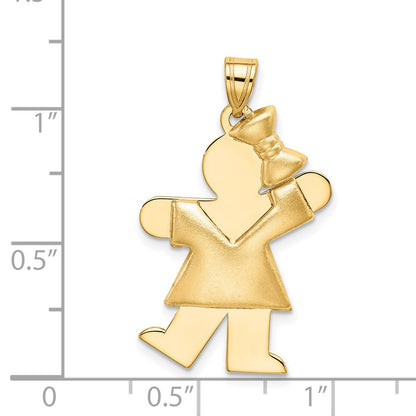 14k Yellow Gold Puffed Girl with Bow on Right Engravable Charm