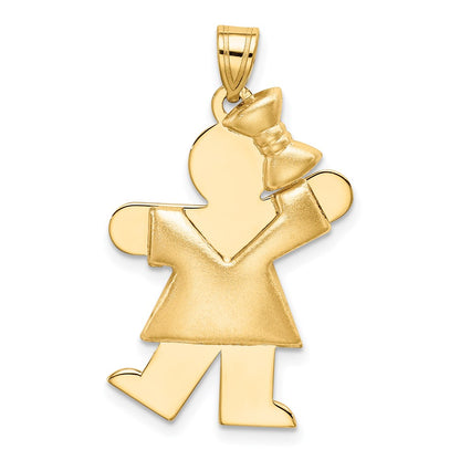 14k Yellow Gold Puffed Girl with Bow on Right Engravable Charm