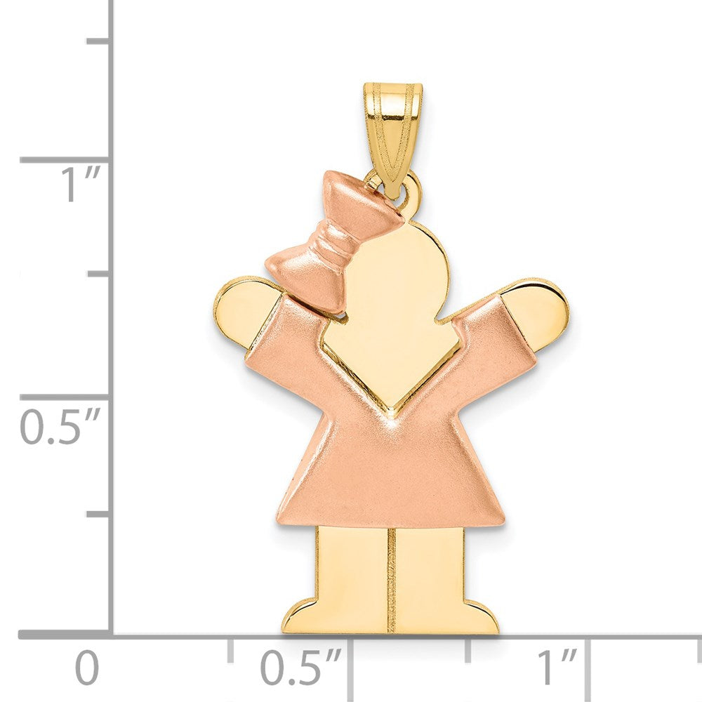 14k Two-tone Gold Two-tone Gold Puffed Girl with Bow on Left Engravable Charm