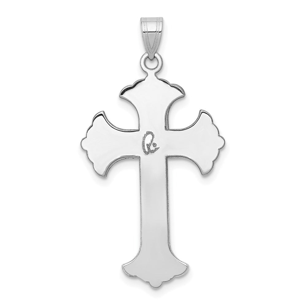 14k White Gold Fleur De Lis Cross Pendant