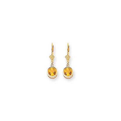 14k Yellow Gold 6mm Citrine Checker leverback Earrings XLB101CC