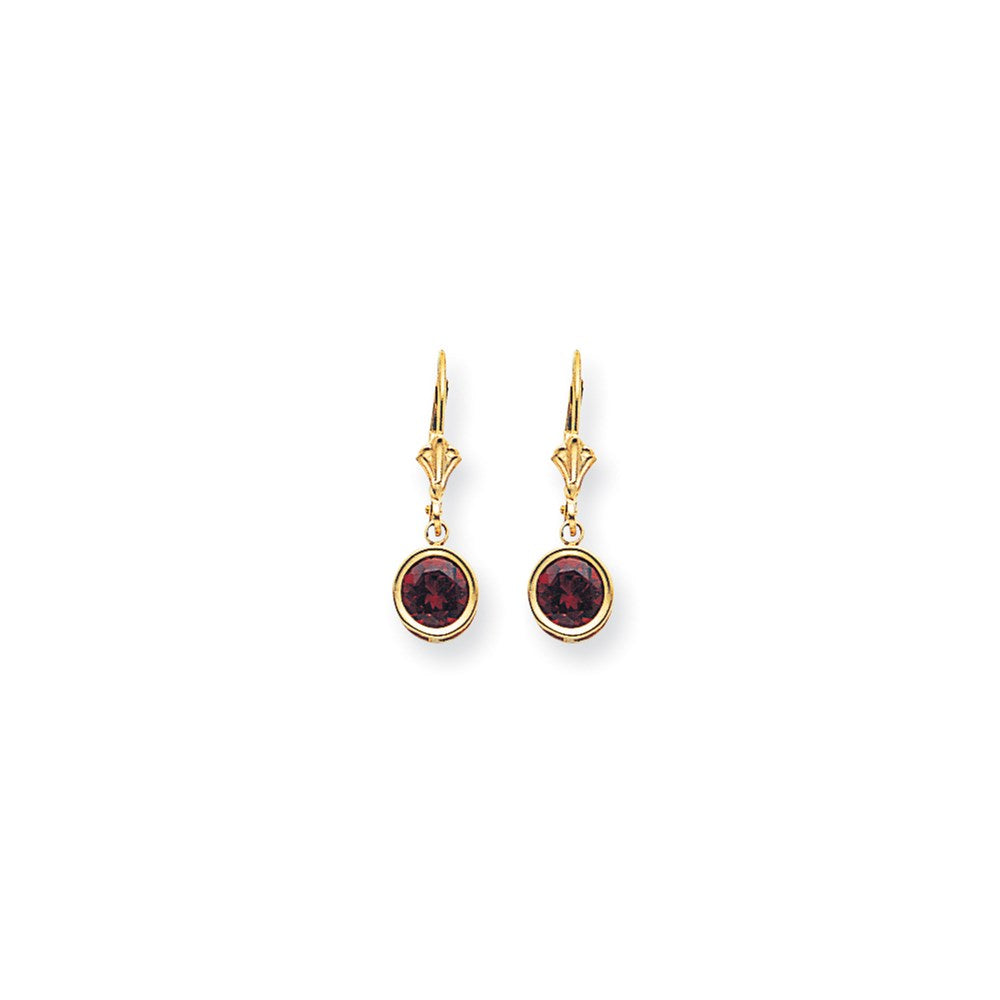 14k Yellow Gold 6mm Garnet Checker leverback Earrings XLB101GC