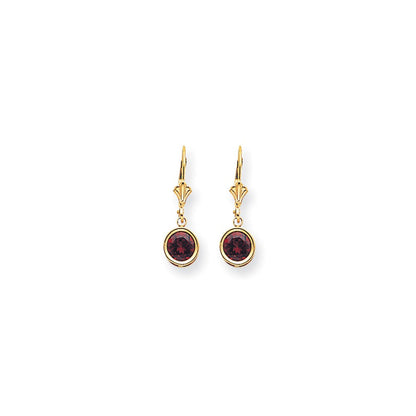14k Yellow Gold 6mm Garnet Checker leverback Earrings XLB101GC