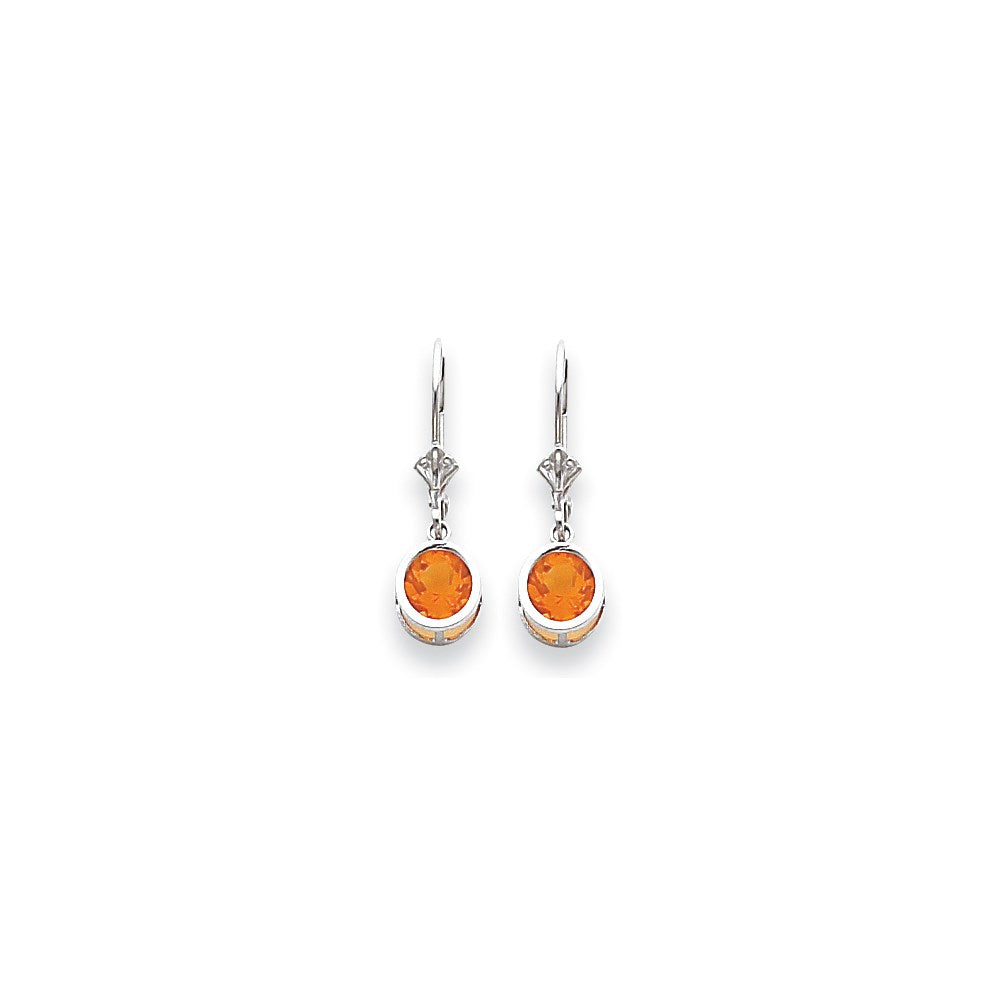 14k White Gold 6mm Citrine Checker leverback Earrings XLB101WCC