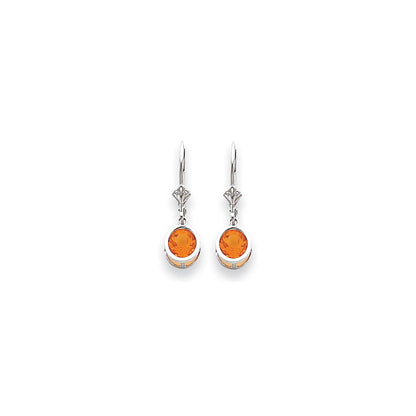 14k White Gold 6mm Citrine Checker leverback Earrings XLB101WCC