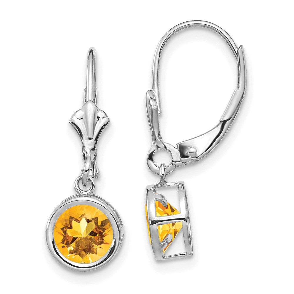 14k White Gold 6mm Citrine Leverback Earrings XLB101WCI