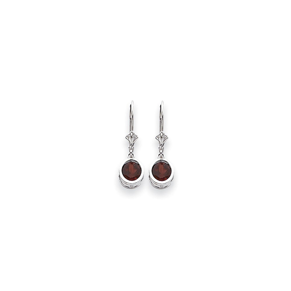14k White Gold 6mm Garnet Checker leverback Earrings XLB101WGC