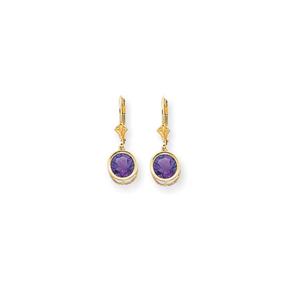 14k Yellow Gold 8mm Amethyst Leverback Earrings XLB102AM