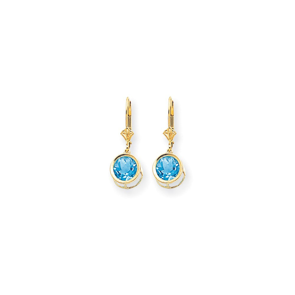 14k Yellow Gold 8mm Blue Topaz Leverback Earrings XLB102BT