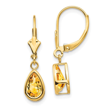 14k Yellow Gold 8x5mm Pear Citrine Leverback Earrings XLB103CI
