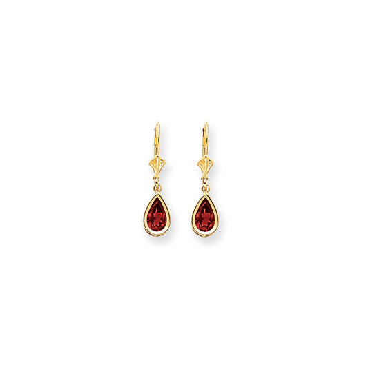14k Yellow Gold 8x5mm Pear Ruby leverback Earrings XLB103R