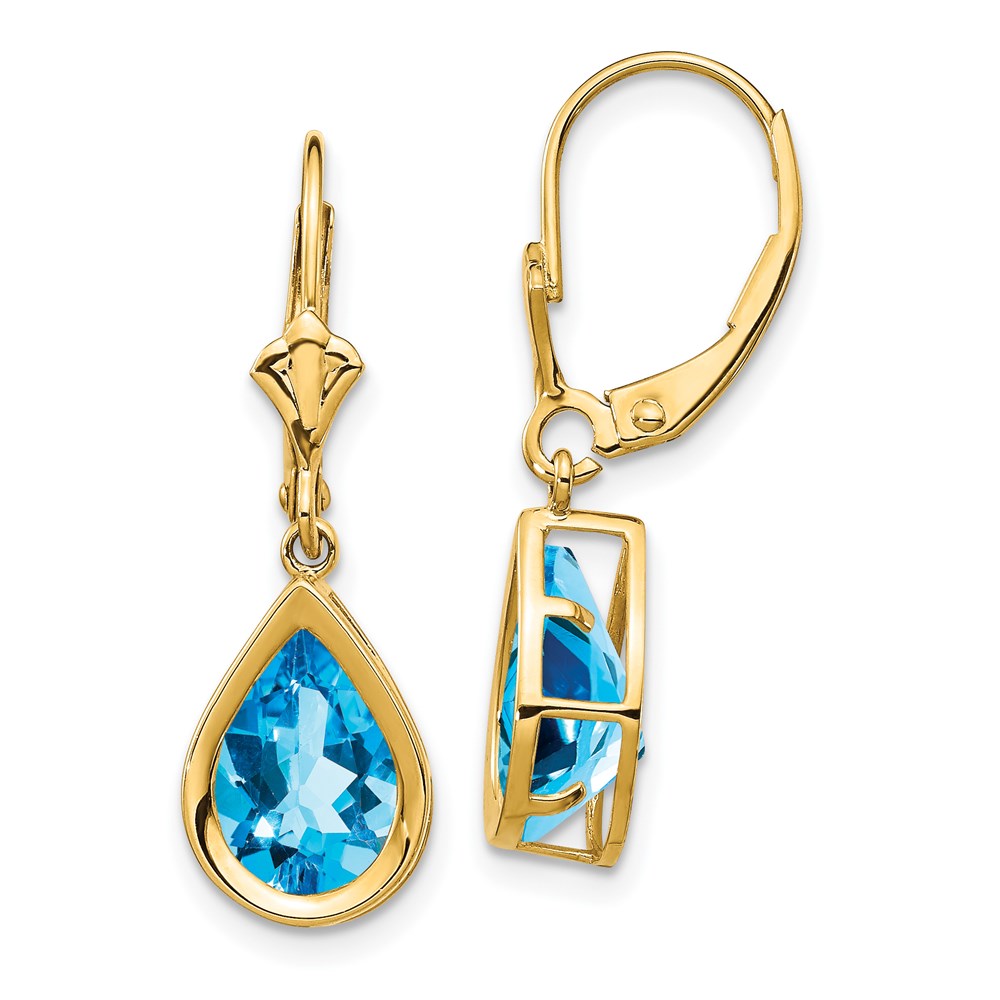 14k Yellow Gold 10x7mm Pear Blue Topaz Leverback Earrings XLB105BT
