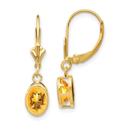 14k Yellow Gold Citrine Oval Leverback Earrings XLB106CI