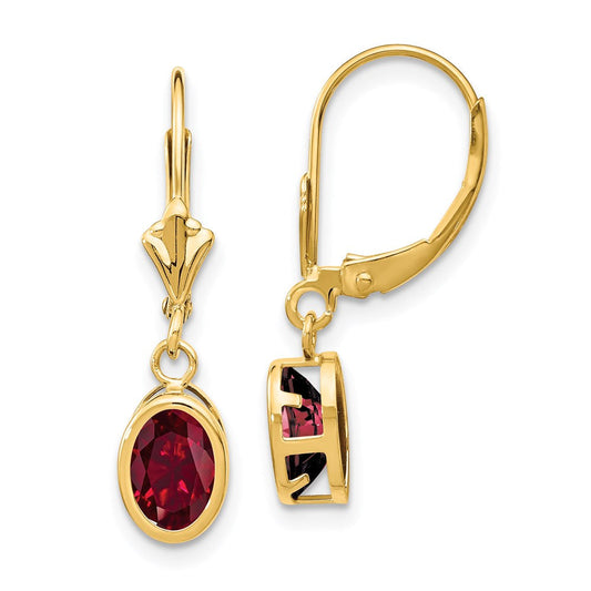 14k Yellow Gold 7x5mm Oval Created Ruby leverback Earrings XLB106CR