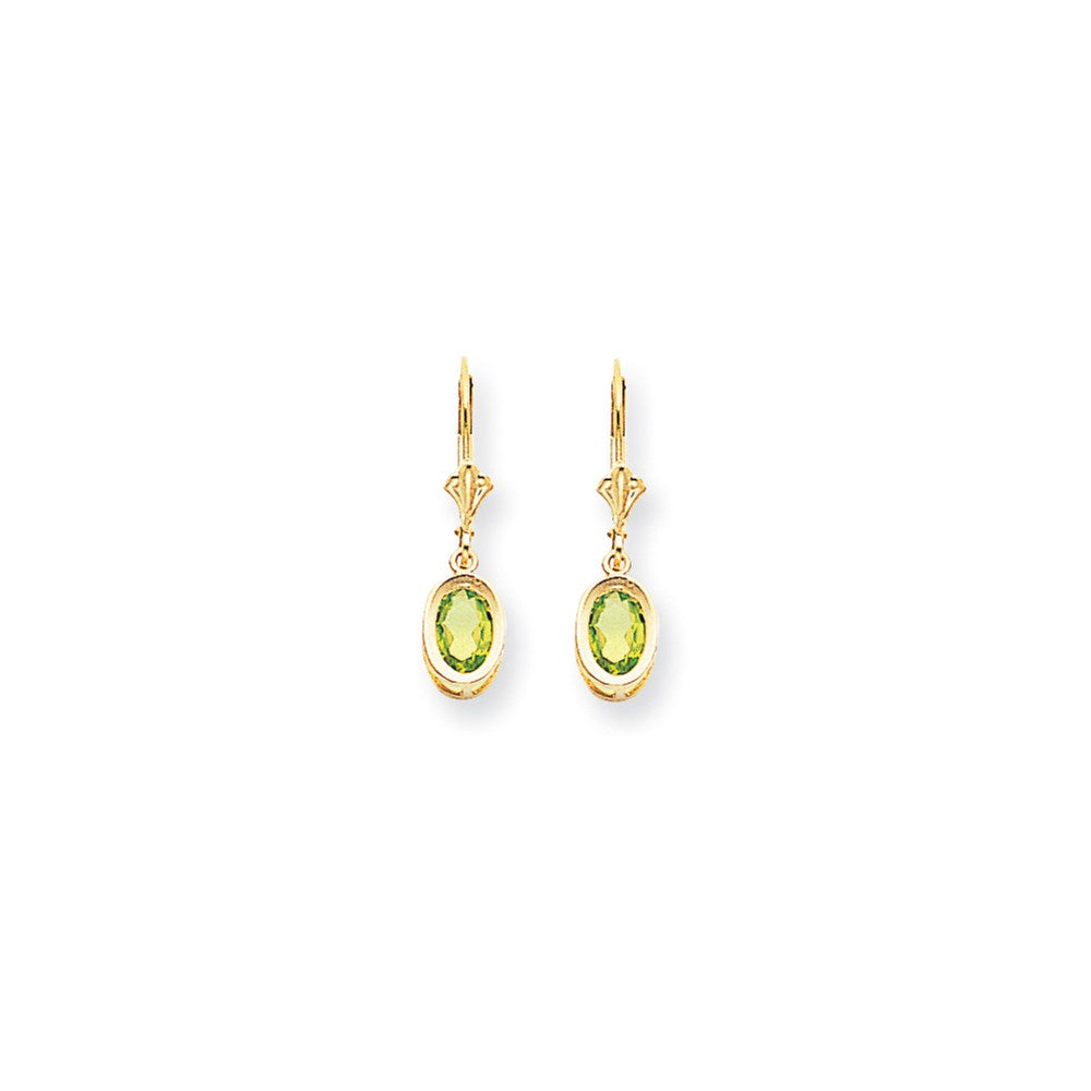 14k Yellow Gold 7x5mm Oval Peridot Checker leverback Earrings XLB106PC